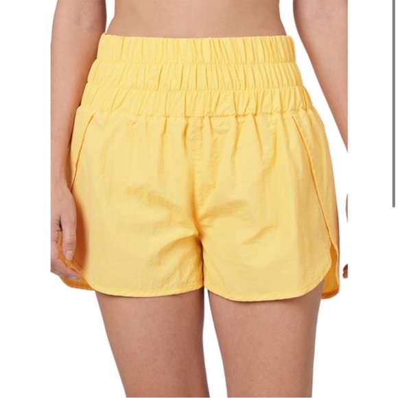Zenana Outfitters Pants - Zenana Windbreak Gym Running Shorts Smocked Waistband Yellow Size Small